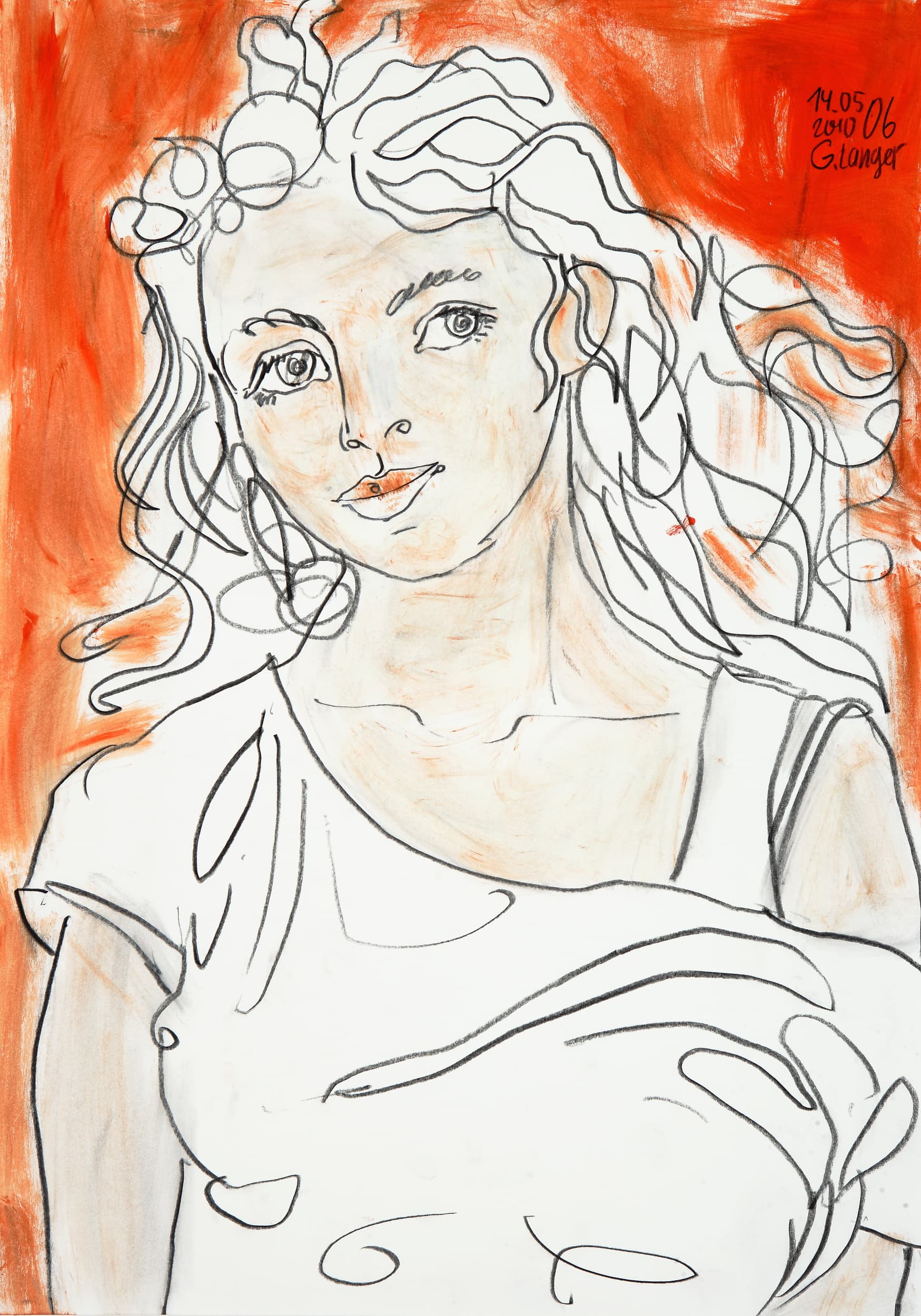 Gunter Langer, Portrait einer Frau, Maren, 2010, Acryl Wasserfarbe Bleistift, Karton, 59 x 42 cm